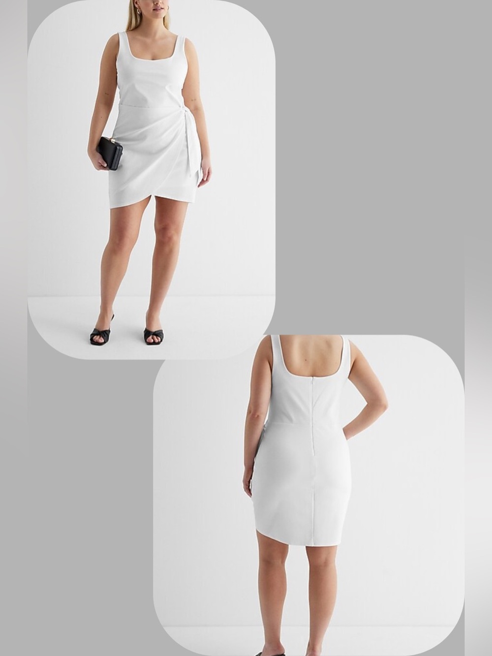 NWT Express Women’s White Body Contour Square Neck Wrap Front Mini Dress Size XL